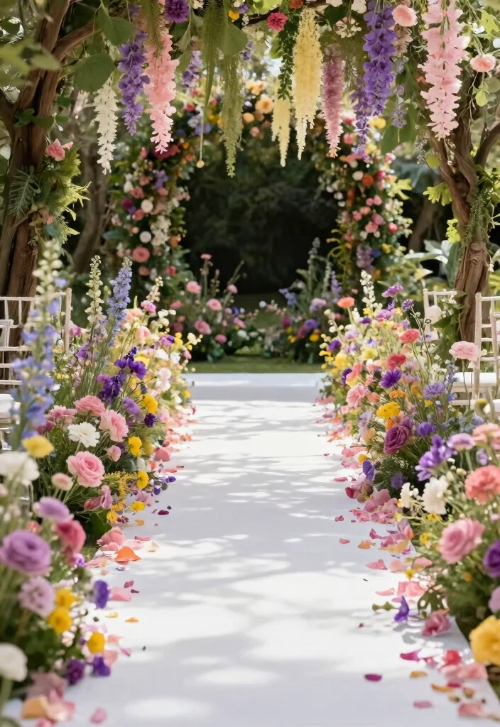 15 White Carpet Wedding Ideas That Look Elegant - 1. Whimsical Floral Aisle 1