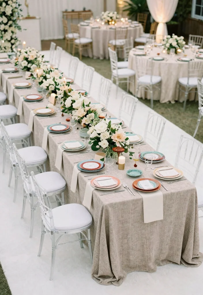 15 White Carpet Wedding Ideas That Look Elegant - 11. Unique Table Settings 1