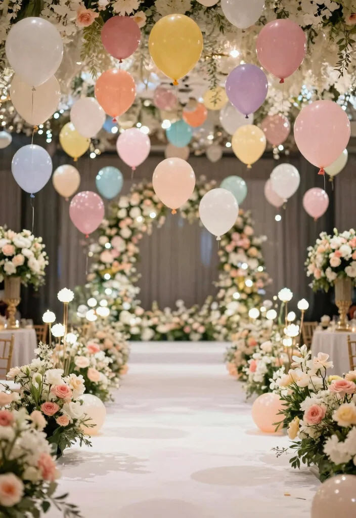 15 White Carpet Wedding Ideas That Look Elegant - 13. Floating Balloon Decor 1