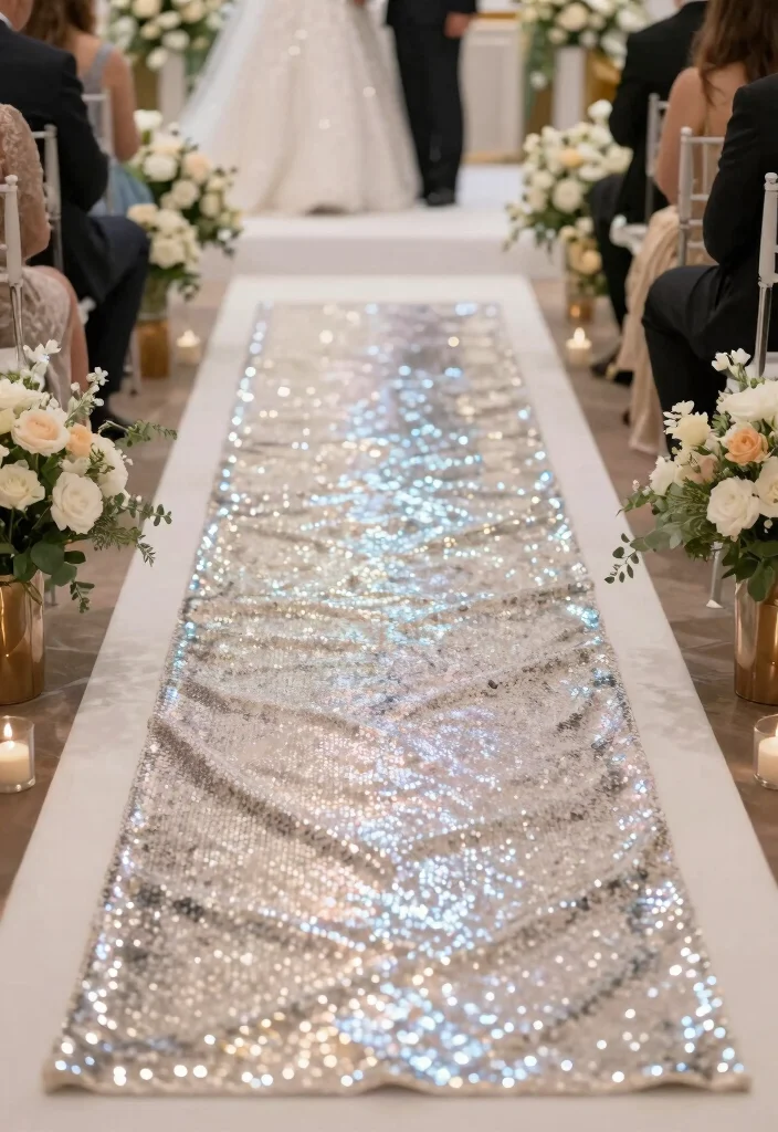 15 White Carpet Wedding Ideas That Look Elegant - 4. Sparkling Aisle Runner 1
