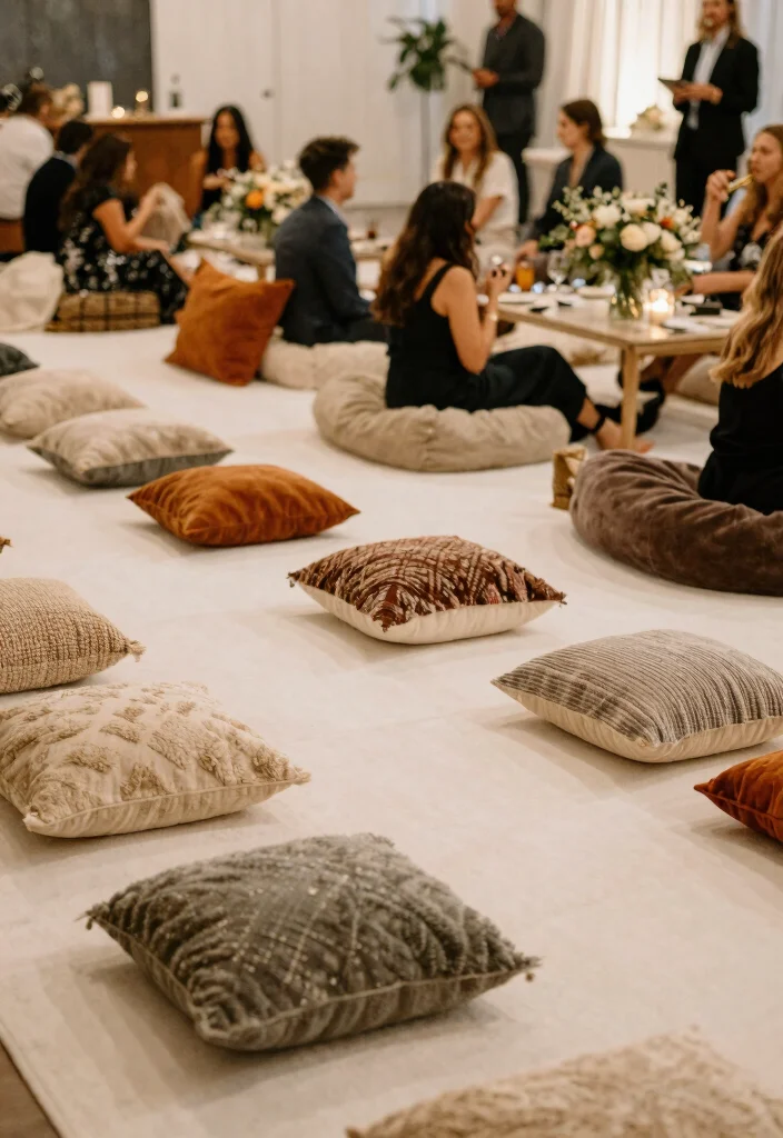 15 White Carpet Wedding Ideas That Look Elegant - 6. Textured Pillows and Throws 1