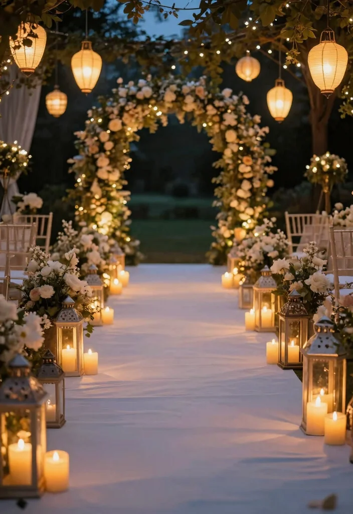 15 White Carpet Wedding Ideas That Look Elegant - 8. Dreamy Lanterns and Candles 1