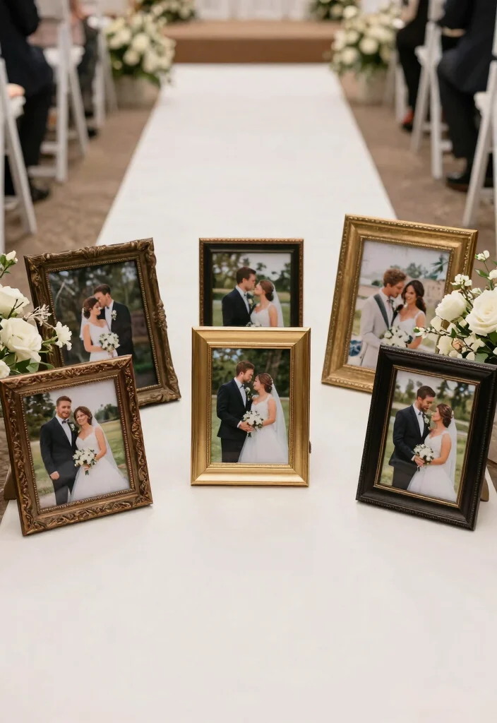 15 White Carpet Wedding Ideas That Look Elegant - 9. Personal Touches with Photos 1