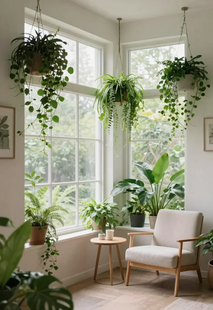 15 Windows Without Curtains Ideas That Still Feel Complete 51 15 Windows Without Curtains Ideas That Still Feel Complete - 11. Hanging Plants for a Natural Touch 1