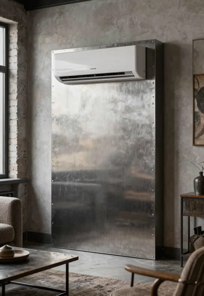 16 AC Wall Unit Cover Up Ideas That Look Seamless - 12. Rugged Industrial Cover 1