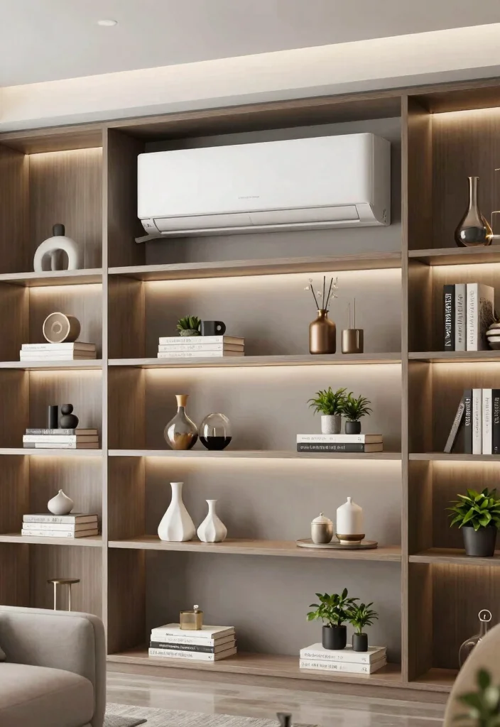 16 AC Wall Unit Cover Up Ideas That Look Seamless - 14. Modern Shelf Unit 1
