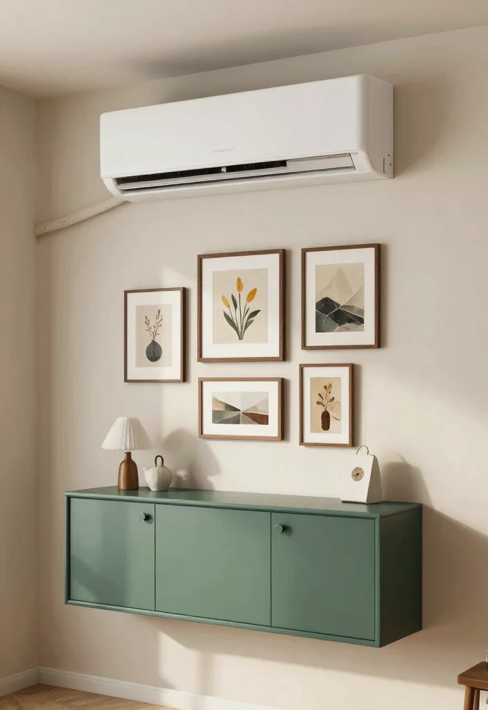 16 AC Wall Unit Cover Up Ideas That Look Seamless - 16. Wall-Mounted Cabinet with Artwork 1