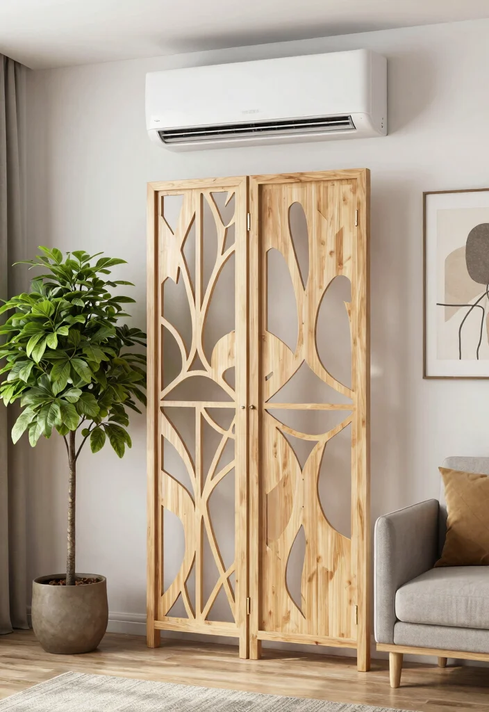 16 AC Wall Unit Cover Up Ideas That Look Seamless - 3. Decorative Divider 1