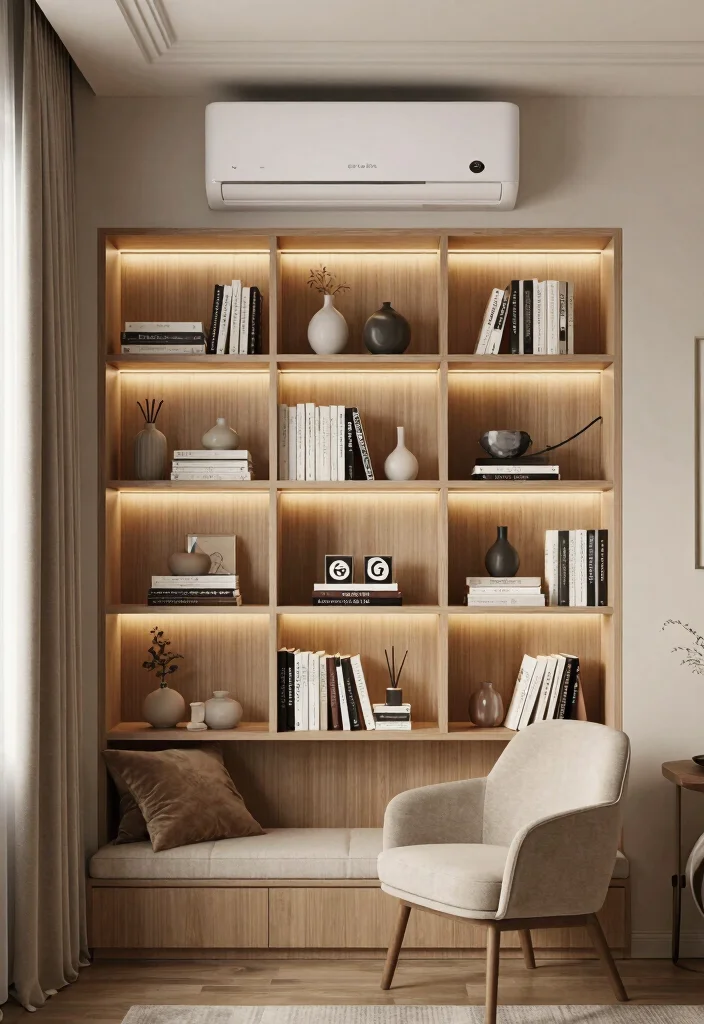 16 AC Wall Unit Cover Up Ideas That Look Seamless - 7. Built-In Bookshelf 1