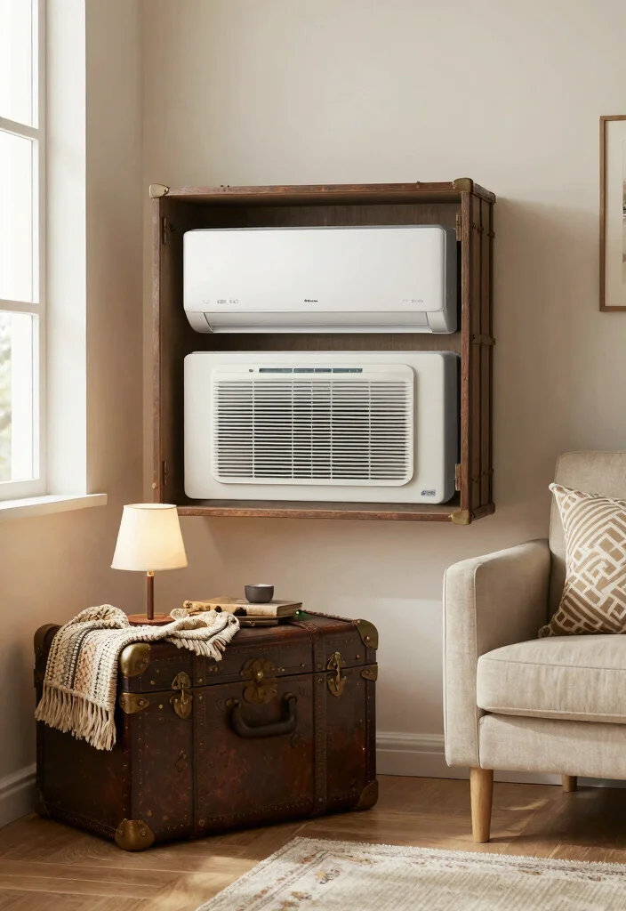 16 AC Wall Unit Cover Up Ideas That Look Seamless - 8. Vintage Trunk Cover 1