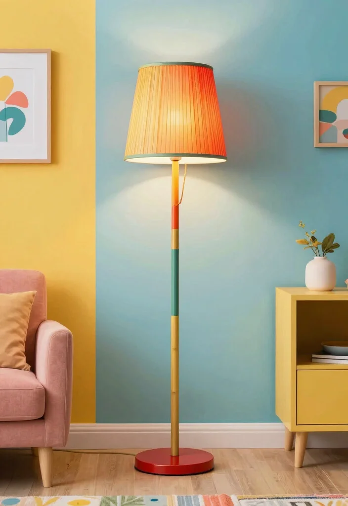 16 Bamboo Floor Lamp Ideas With Natural Texture - 11. Colorful Accents 1