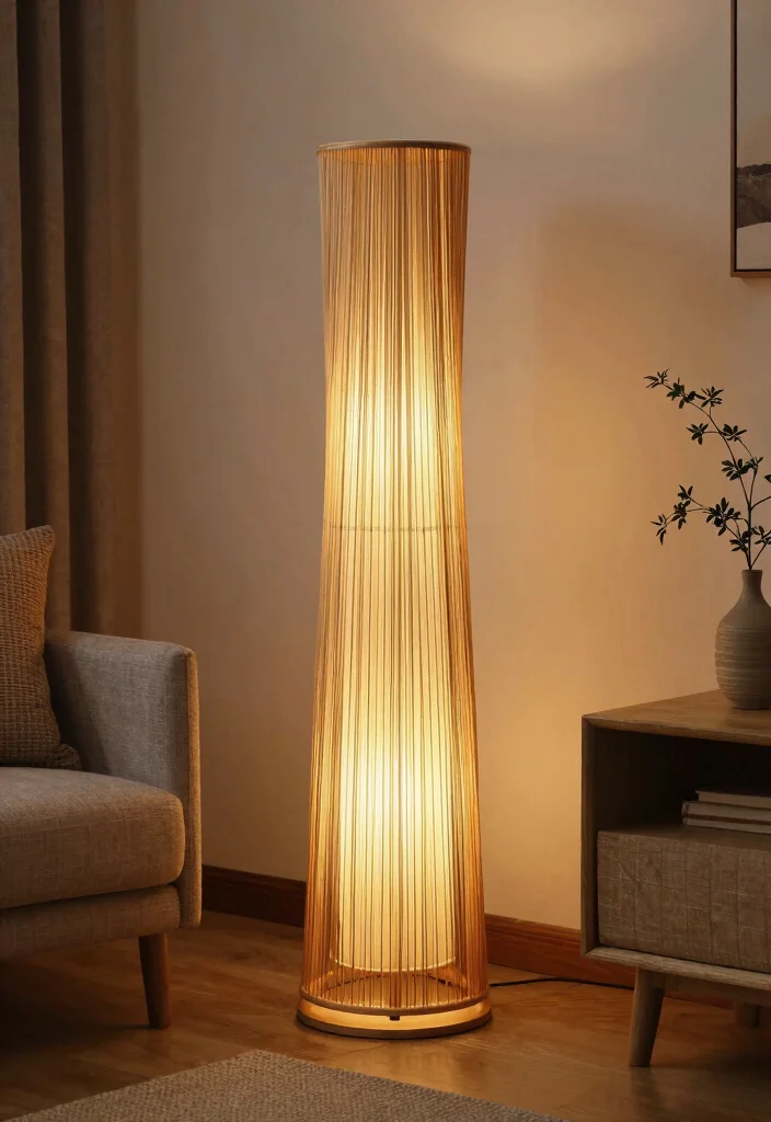 16 Bamboo Floor Lamp Ideas With Natural Texture - 12. Textured Harmony 1