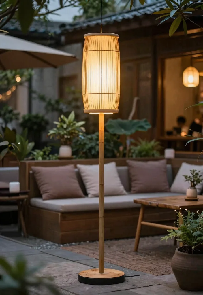 16 Bamboo Floor Lamp Ideas With Natural Texture - 15. Outdoor Elegance 1