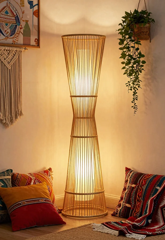 16 Bamboo Floor Lamp Ideas With Natural Texture - 2. Bohemian Vibes 1