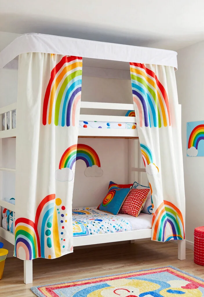 16 Bunk Bed Curtains Ideas Kids Will Love - 10. Colorful Rainbow Delight 1
