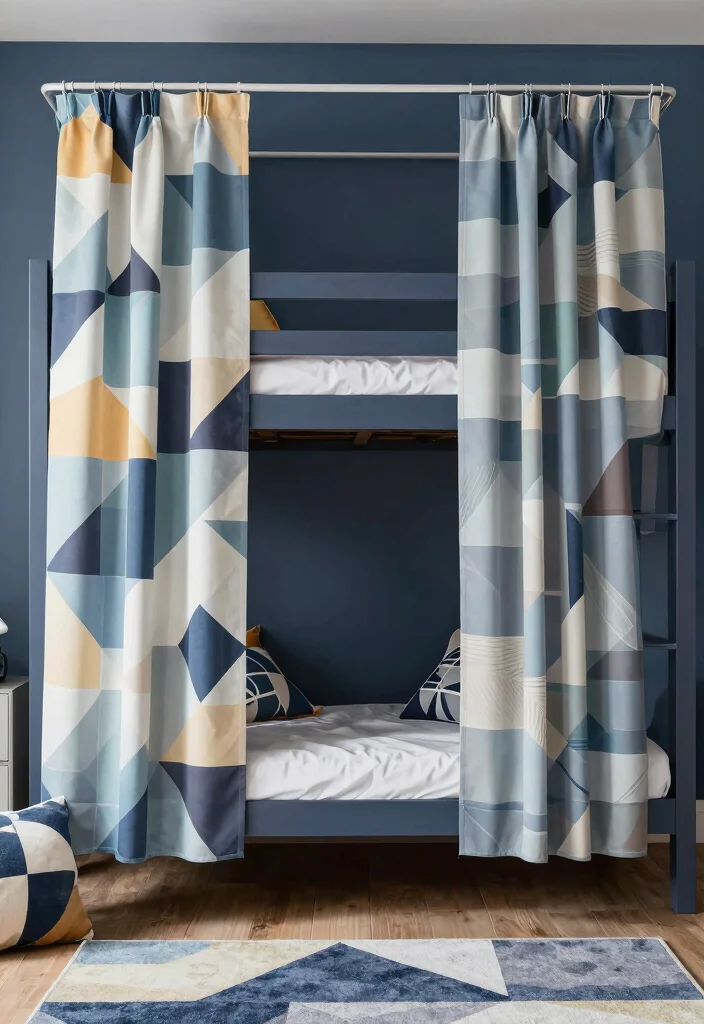 16 Bunk Bed Curtains Ideas Kids Will Love - 15. Modern Geometric Patterns 1