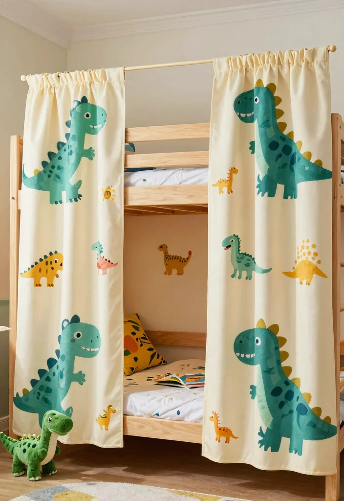 16 Bunk Bed Curtains Ideas Kids Will Love - 5. Playful Dinosaur Adventure 1
