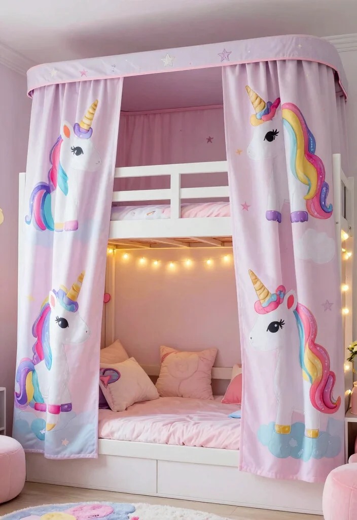 16 Bunk Bed Curtains Ideas Kids Will Love - 6. Magical Unicorn Hideaway 1