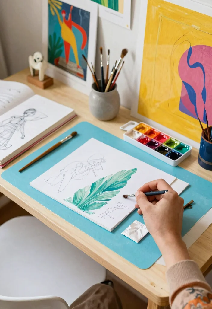 16 Comfy Desk Setup Ideas That Feel Inviting - 12. Artistic Flair 1