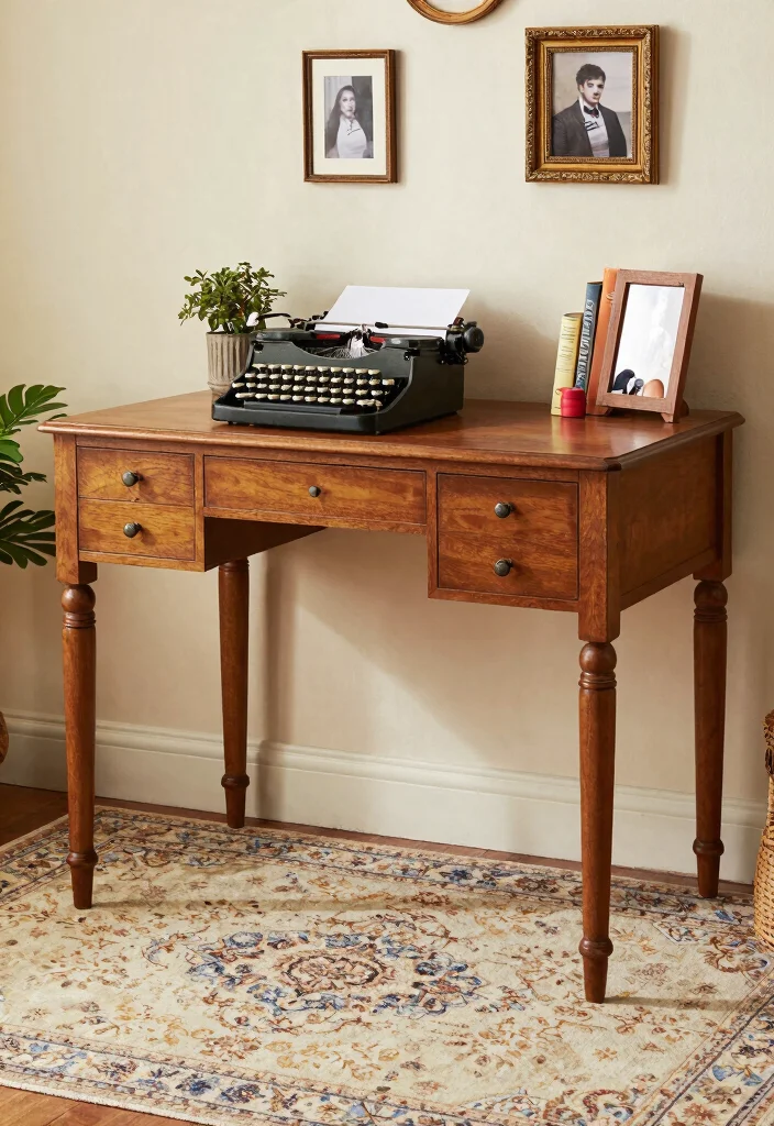 16 Comfy Desk Setup Ideas That Feel Inviting - 5. Vintage Charm 1
