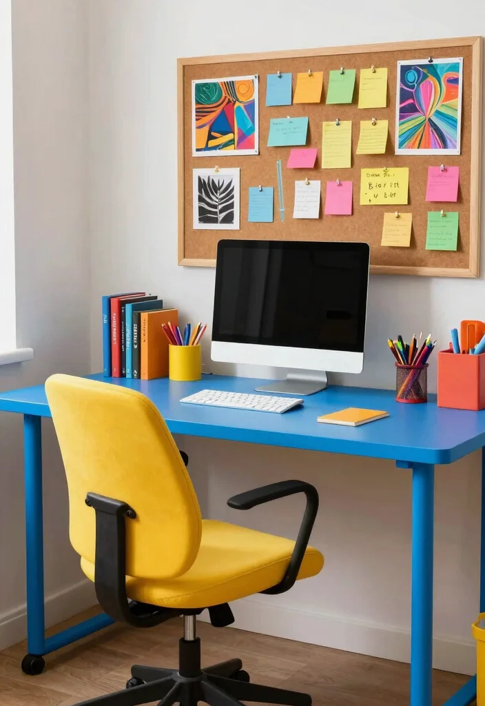 16 Comfy Desk Setup Ideas That Feel Inviting - 6. Pop of Color 1