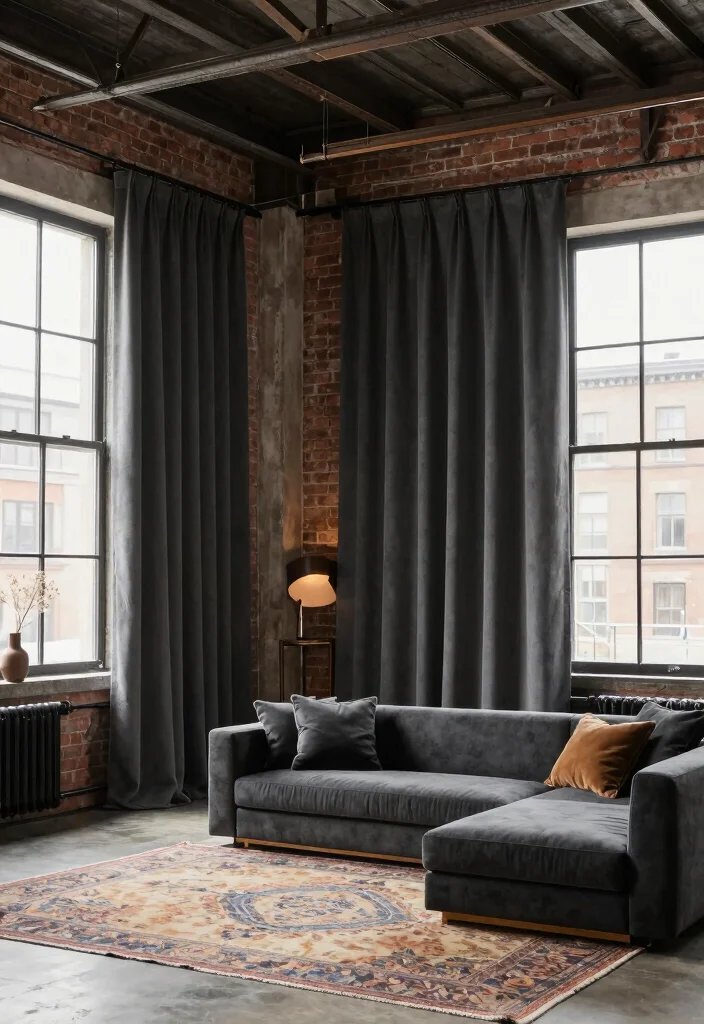 16 Dark Grey Curtains Ideas With Moody Modern Charm 41 16 Dark Grey Curtains Ideas With Moody Modern Charm - 11. Urban Industrial Style with Dark Grey 1
