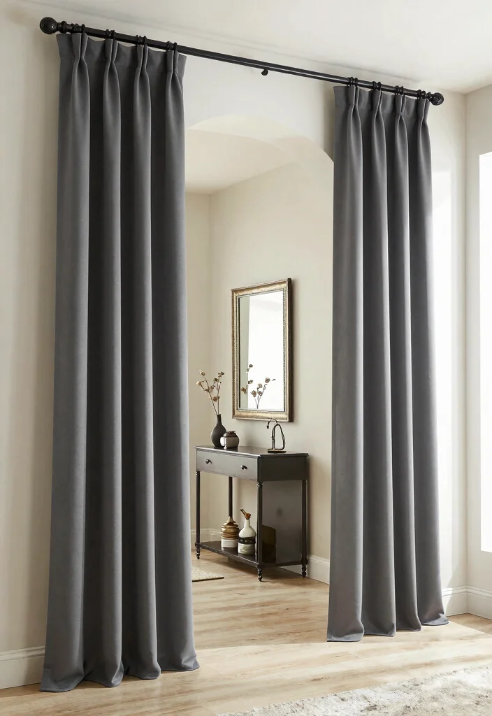 16 Dark Grey Curtains Ideas With Moody Modern Charm 54 16 Dark Grey Curtains Ideas With Moody Modern Charm - 14. Dark Grey Curtains in an Entryway 1