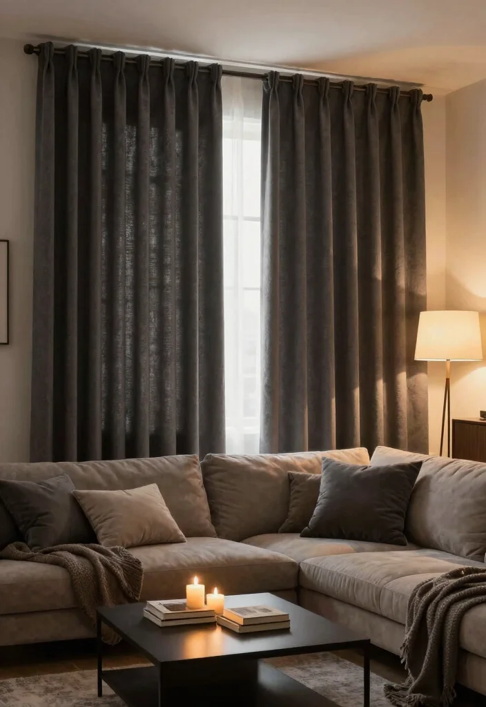 16 Dark Grey Curtains Ideas With Moody Modern Charm 24 16 Dark Grey Curtains Ideas With Moody Modern Charm - 4. Room Darkening for Cozy Gatherings 1