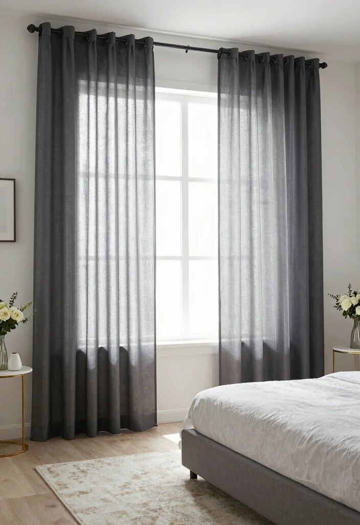 16 Dark Grey Curtains Ideas With Moody Modern Charm 26 16 Dark Grey Curtains Ideas With Moody Modern Charm - 6. Dark Grey Sheers for Light and Airiness 1