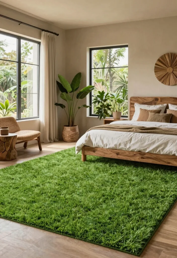 16 Green Carpet Bedroom Ideas With Fresh Vibes - 10. Nature-Inspired 1