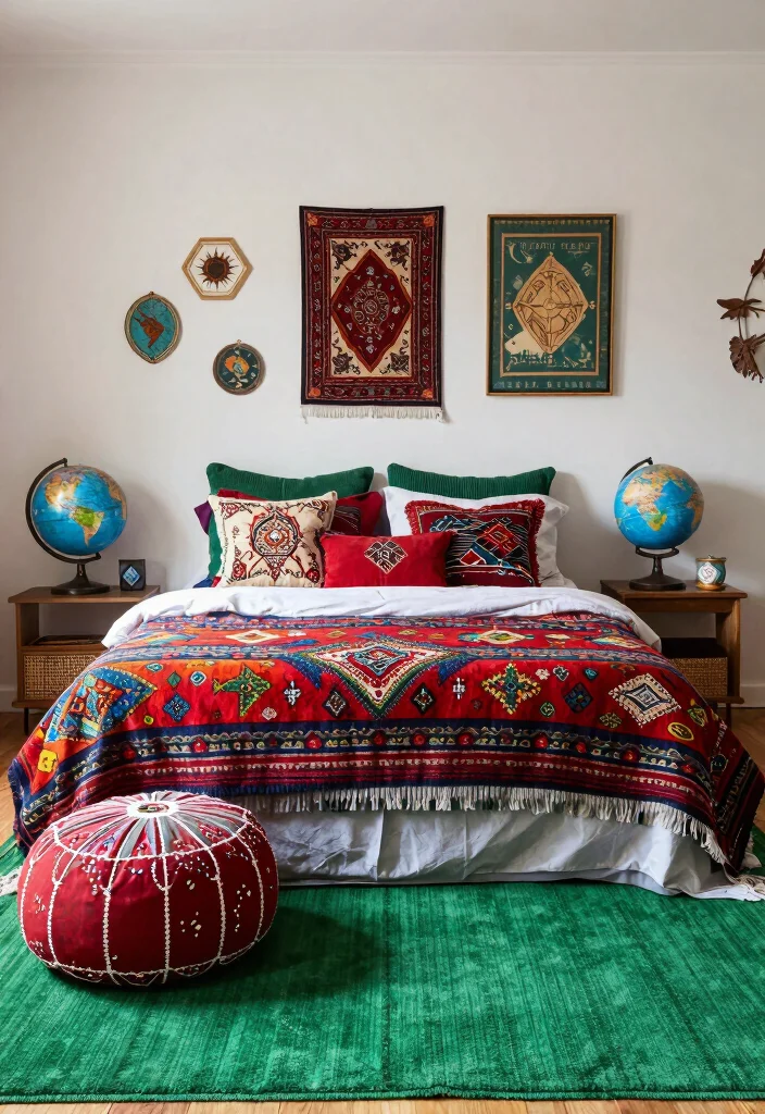 16 Green Carpet Bedroom Ideas With Fresh Vibes - 13. Global Inspirations 1