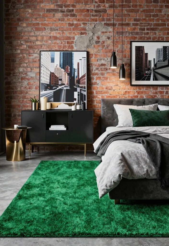16 Green Carpet Bedroom Ideas With Fresh Vibes - 14. Urban Chic 1