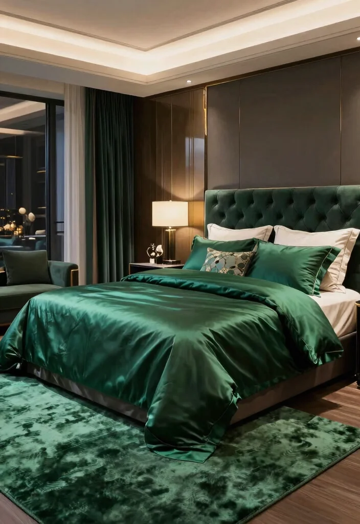 16 Green Carpet Bedroom Ideas With Fresh Vibes - 15. Sophisticated Luxury 1