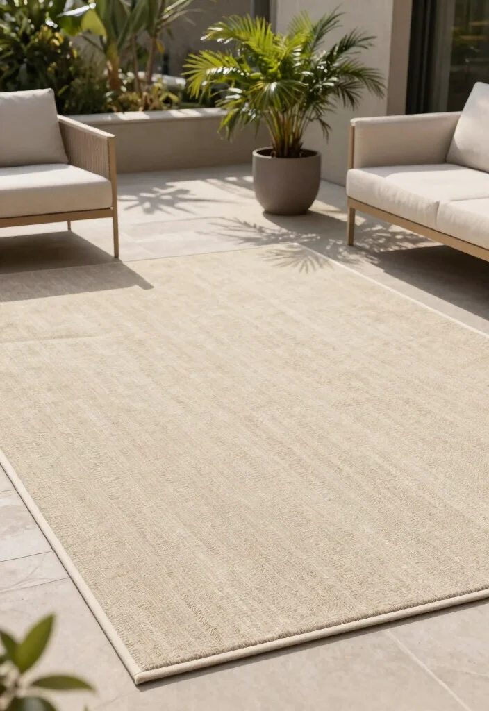 16 Outdoor Carpet Patio Ideas That Upgrade Your Space - 12. Minimalist Outdoor Carpets 1