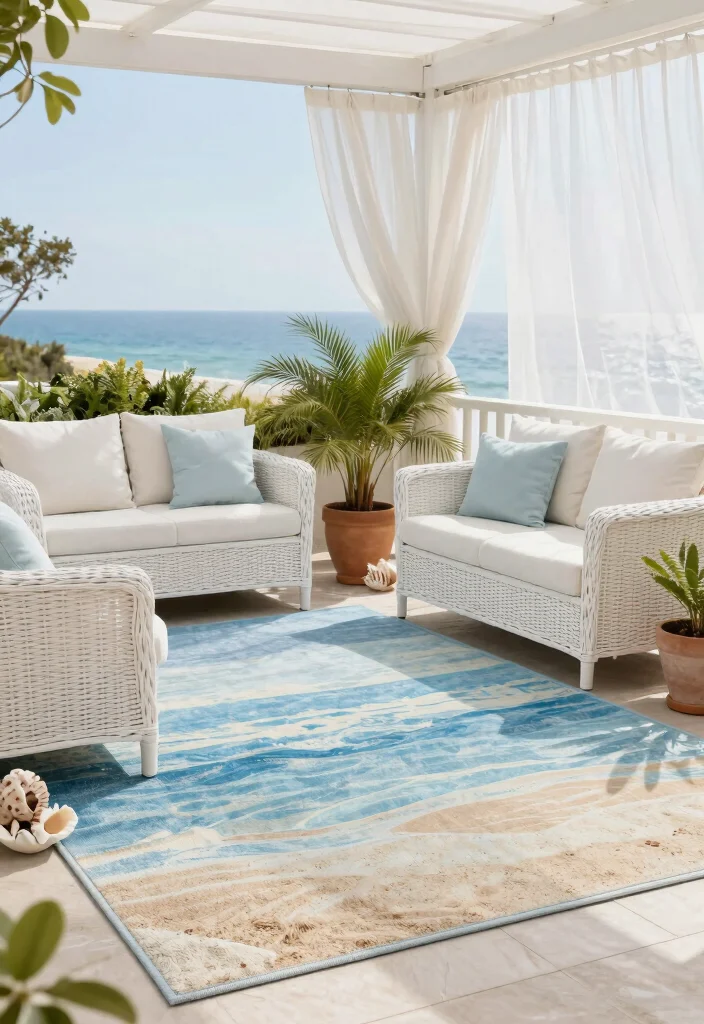 16 Outdoor Carpet Patio Ideas That Upgrade Your Space - 6. Coastal Inspirations with Sea Colors 1