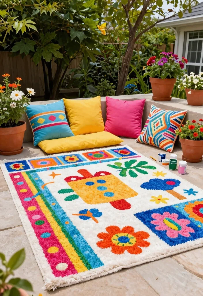16 Outdoor Carpet Patio Ideas That Upgrade Your Space - 9. DIY Painted Outdoor Carpets 1