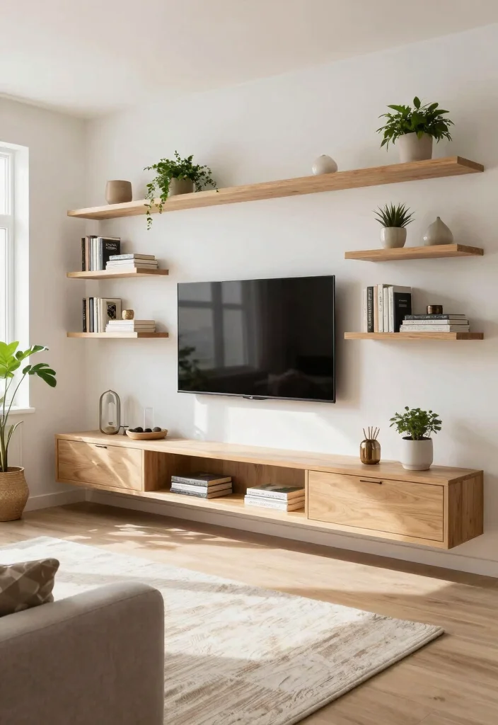 16 Small TV Unit Design Modern Living Ideas That Save Space - 1. Floating Shelves with TV Integration 1