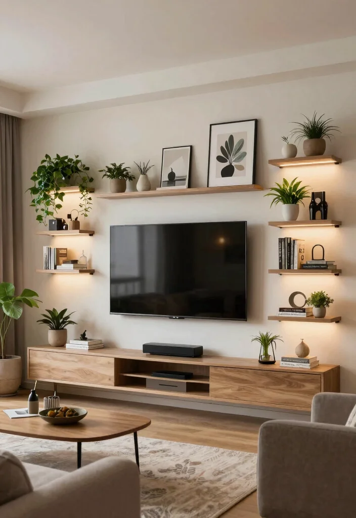 16 Small TV Unit Design Modern Living Ideas That Save Space - 12. Stylish Media Wall 1