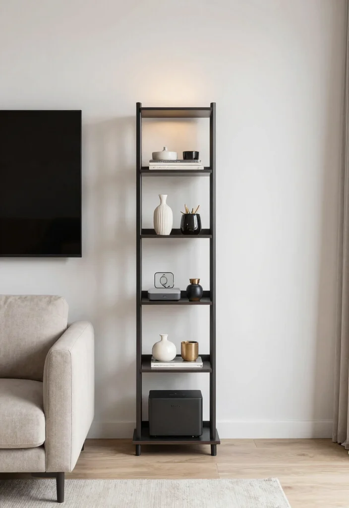 16 Small TV Unit Design Modern Living Ideas That Save Space - 4. Minimalist Vertical TV Stand 1