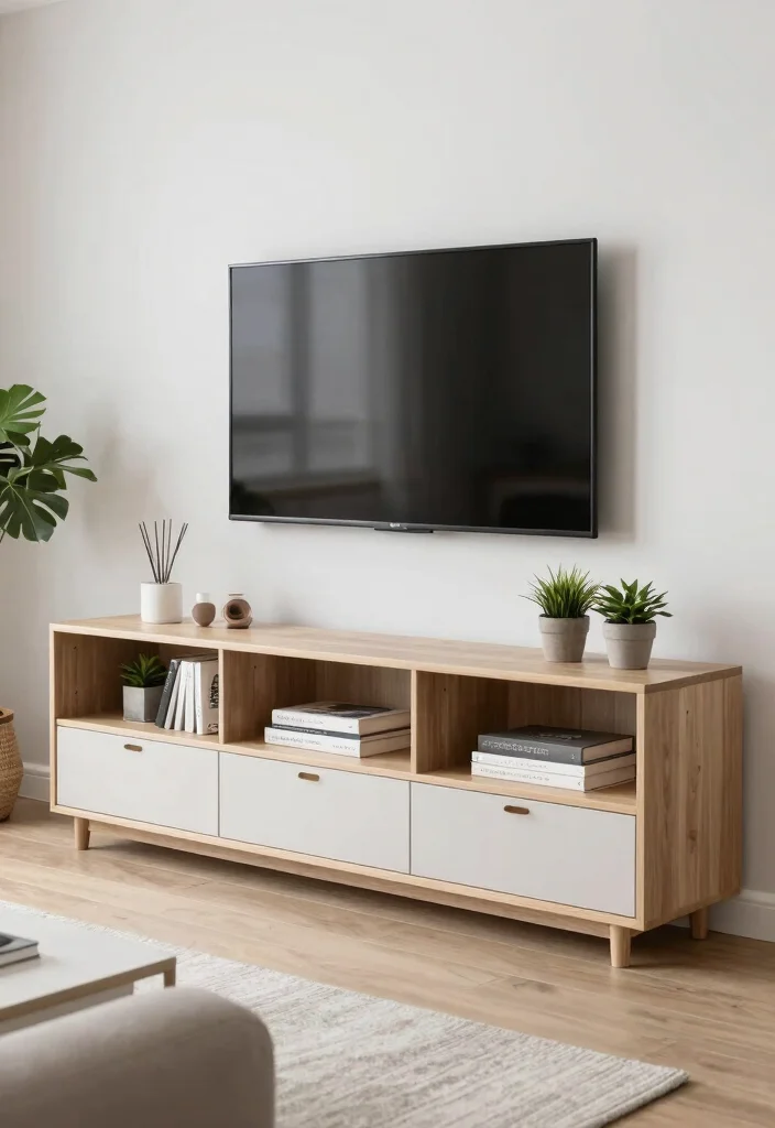 16 Small TV Unit Design Modern Living Ideas That Save Space - 6. Open-Concept Media Console 1