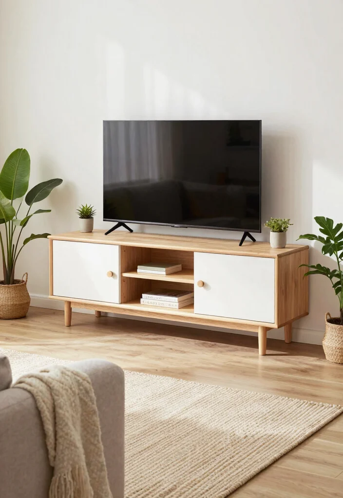 16 Small TV Unit Design Modern Living Ideas That Save Space - 7. Scandinavian-Inspired Compact Unit 1