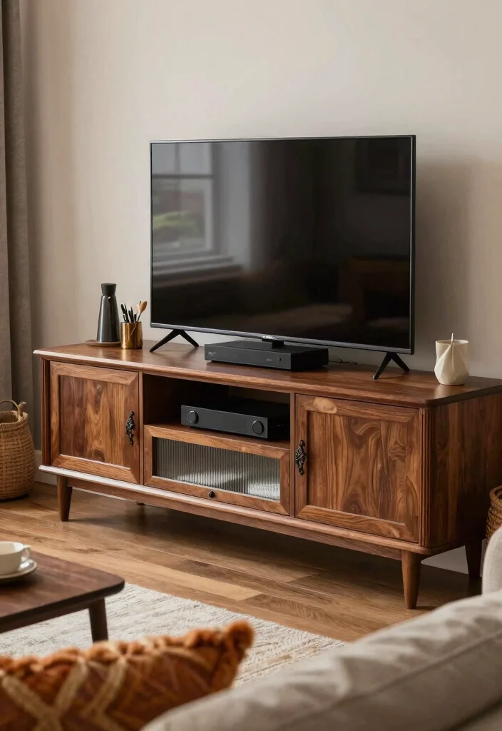 16 Small TV Unit Design Modern Living Ideas That Save Space - 9. Vintage-style Media Center 1