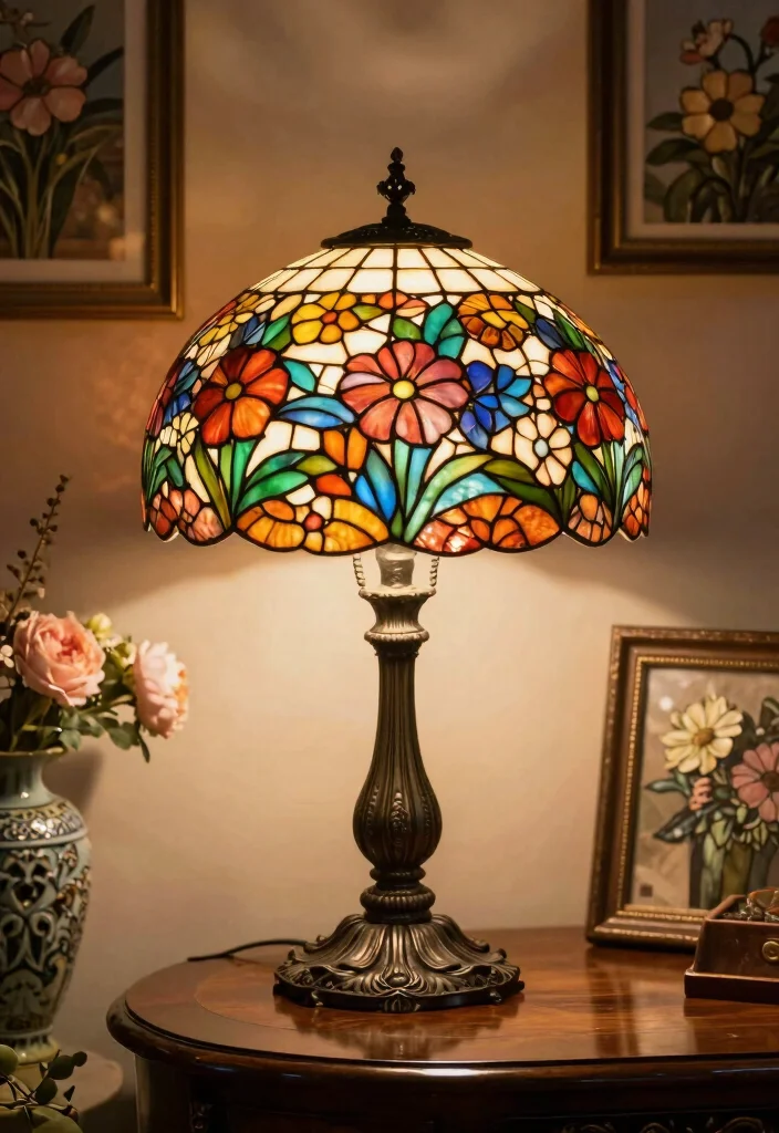 16 Tiffany Lamp Shade Ideas With Vintage Charm 12 16 Tiffany Lamp Shade Ideas With Vintage Charm - 2. Floral Fantasy 1