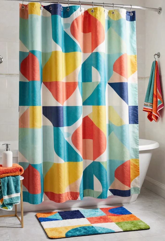 17 Bathroom Shower Curtains 2026 Trending Ideas That Feel Fresh & Stylish - 5. Vibrant Geometric Prints 1