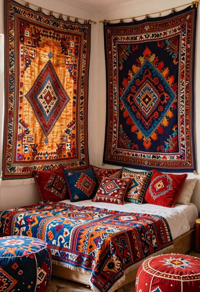 17 Beds With Curtains Ideas That Feel Cozy & Dreamy 41 17 Beds With Curtains Ideas That Feel Cozy & Dreamy - 11. Moroccan-Inspired Tapestries 1