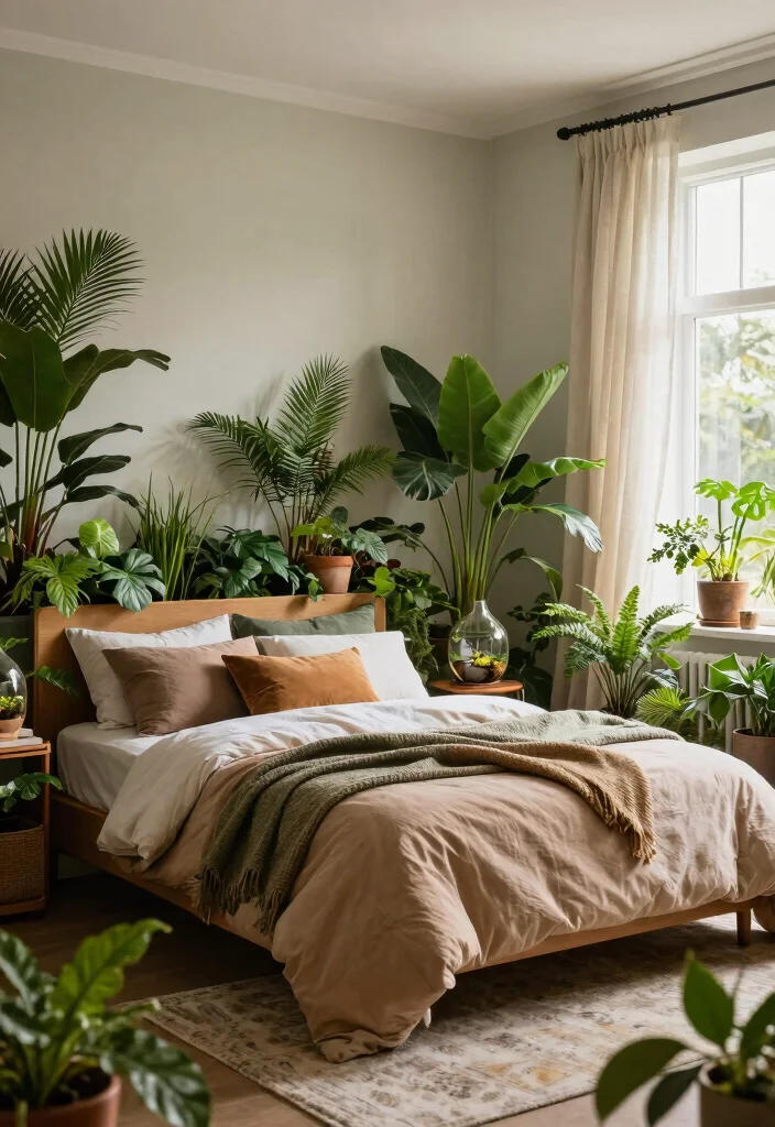 17 Beds With Curtains Ideas That Feel Cozy & Dreamy 54 17 Beds With Curtains Ideas That Feel Cozy & Dreamy - 14. Urban Jungle with Greenery 1