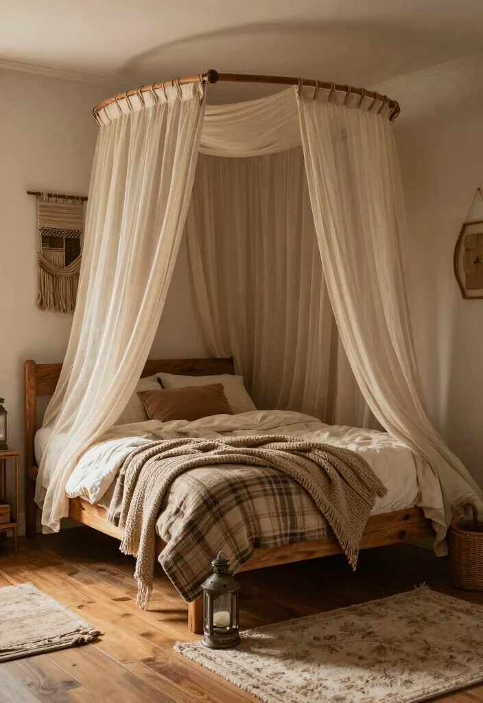 17 Beds With Curtains Ideas That Feel Cozy & Dreamy 23 17 Beds With Curtains Ideas That Feel Cozy & Dreamy - 3. Rustic Wood Frame with Drapes 1