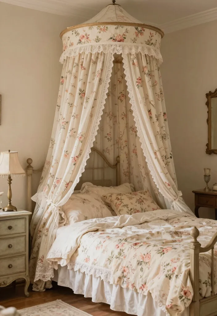 17 Beds With Curtains Ideas That Feel Cozy & Dreamy 36 17 Beds With Curtains Ideas That Feel Cozy & Dreamy - 6. Vintage Floral Canopy 1