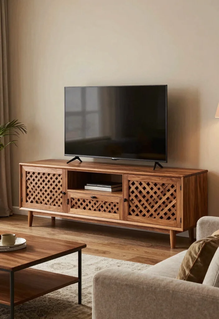 17 Classy TV Unit Designs Ideas That Impress Guests 40 17 Classy TV Unit Designs Ideas That Impress Guests - 10. Lattice and Patterned Designs 1