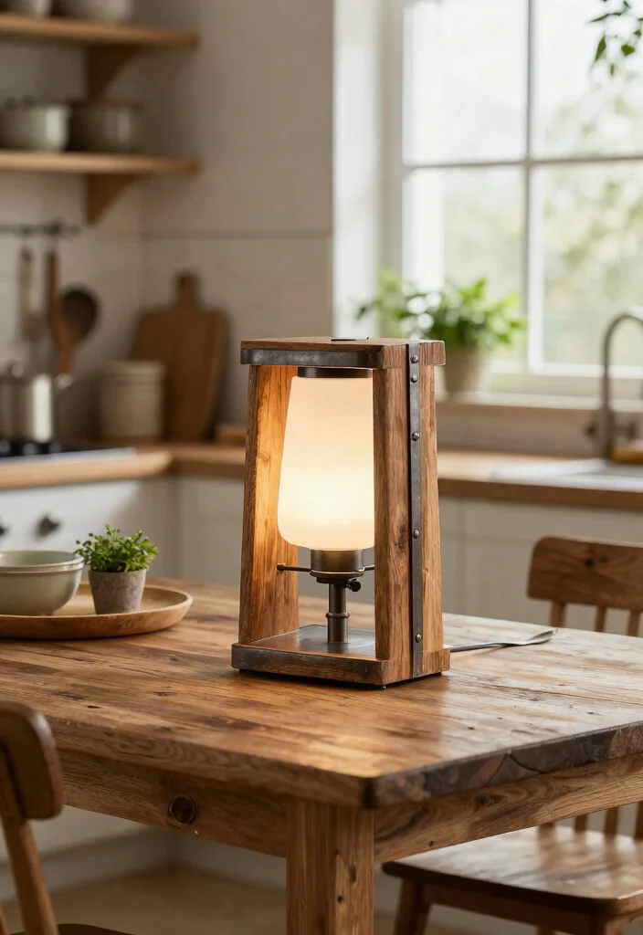 17 Kitchen Table Lamp Ideas That Brighten Beautifully 43 17 Kitchen Table Lamp Ideas That Brighten Beautifully - 13. Rustic Wood and Metal Combined Lamp 1